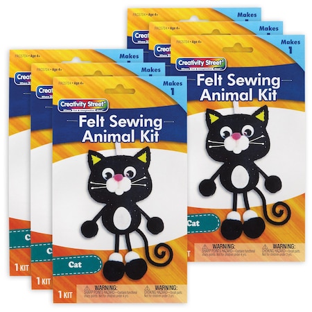 Creativity Street Felt Sewing Animal Kit, Cat, 4'' x 10.25'' x 1'', 6PK PAC5704